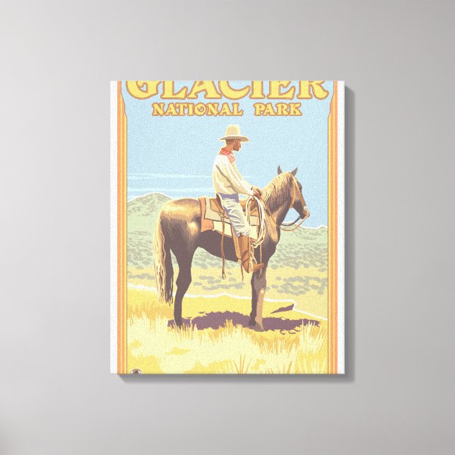 Cowboy on Horseback - Glacier National Park Canvastryck (Framsida)