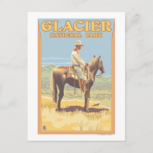 Cowboy on Horseback - Glacier National Park Vykort (Framsida)