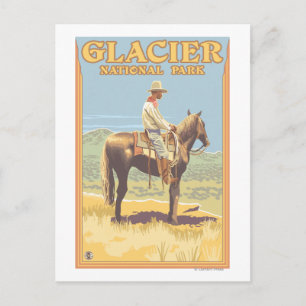 Cowboy on Horseback - Glacier National Park Vykort