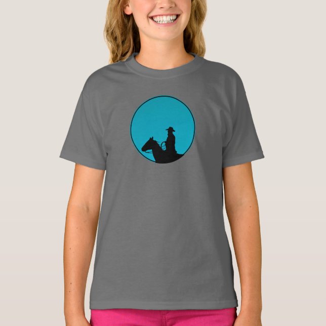 Cowboy on Horseback Silhouette - Turquoise  T Shirt (Framsida)