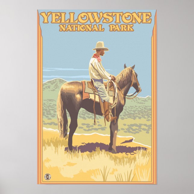 Cowboy on Horseback - Yellowstone National Poster (Framsidan)