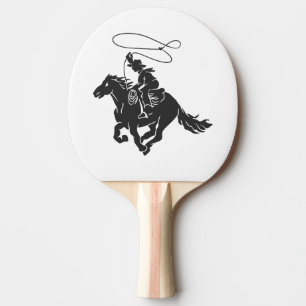 Cowboy på bojkottar som springer med lasso pingisracket
