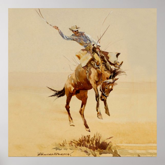 Cowboy på en bockande häst #2 av Edward Borein Poster (Framsidan)