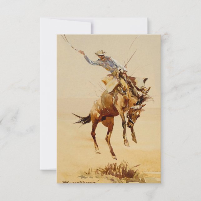 Cowboy på en bockande häst #2 av Edward Borein Tack Kort (Framsida)