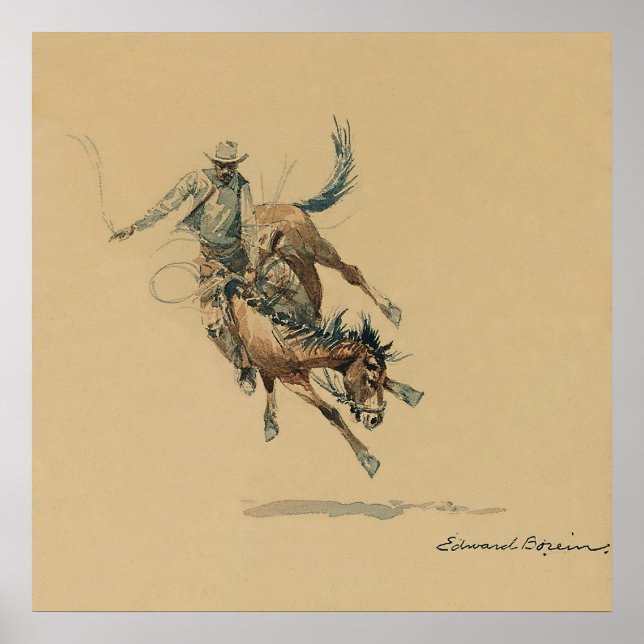 Cowboy på en bockande häst #3 av Edward Borein Poster (Framsidan)
