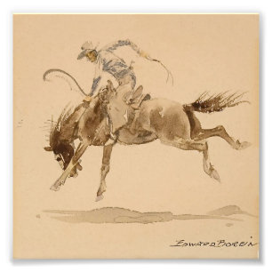 Cowboy på en bockande häst av Edward Borein Fototryck