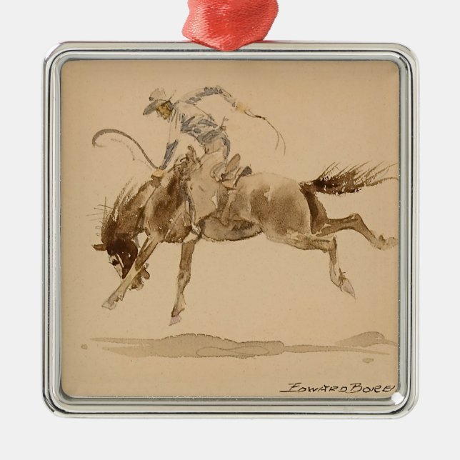 Cowboy på en bockande häst av Edward Borein Julgransprydnad Metall (Framsidan)