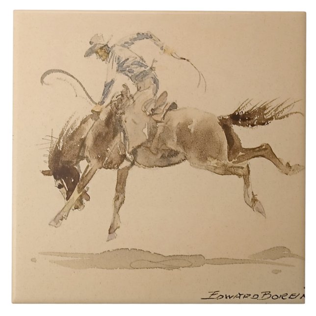 Cowboy på en bockande häst av Edward Borein Kakelplatta (Framsidan)