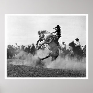Cowboy på en buckande bronco poster