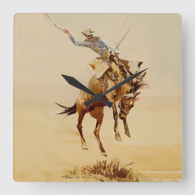 Cowboy på en Bucking Horse #2 av Edward Borein Fyrkantig Klocka (Framsida)