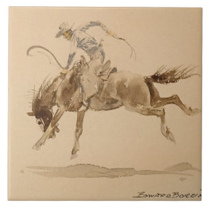 Cowboy på en Bucking Horse av Edward Borein Kakelplatta