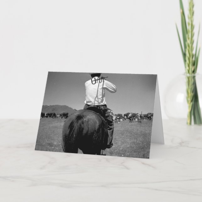 Cowboy på en häst med två märken kort (Framsida)