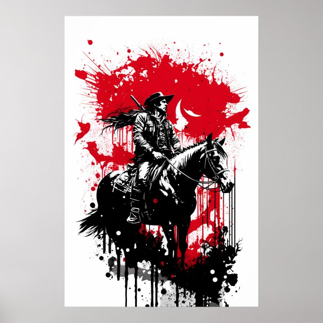 Cowboy på en hästmålning poster (Framsidan)