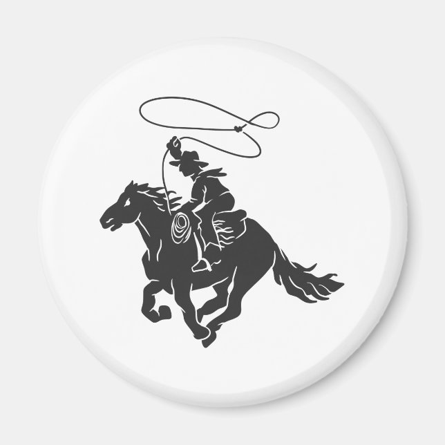 Cowboy på hakhäst med lasso magnet (Framsidan)