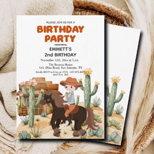 Cowboy på häst 2:a födelsedagen Party Inbjudningar