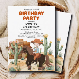 Cowboy på häst 3:e födelsedagen Party Inbjudningar