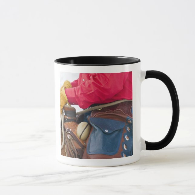 Cowboy på häst iklädd läderchaps mugg (Höger)