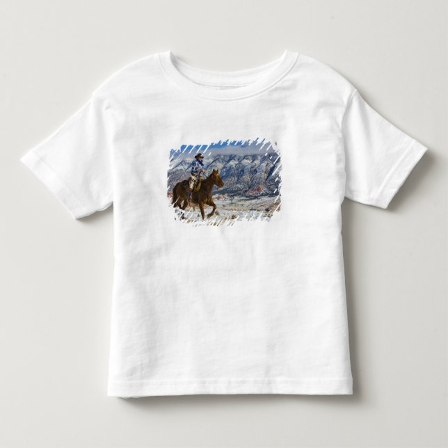 Cowboy på häst iklädd läderchaps t shirt (Framsida)