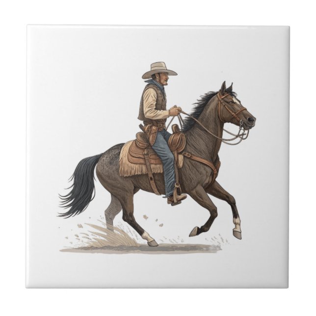 Cowboy På Häst Kakelplatta (Framsidan)