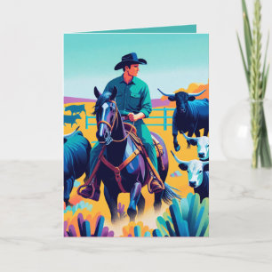 Cowboy på häst med Personlig från nötkreatur Kort