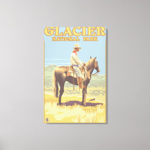 Cowboy på hästryggen - glaciärnationalpark, canvastryck