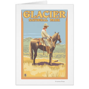 Cowboy på hästryggen - glaciärnationalpark, hälsningskort