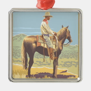 Cowboy på hästryggen - glaciärnationalpark, julgransprydnad metall