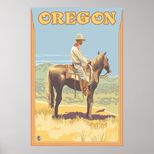 Cowboy på hästryggen - Oregon Poster