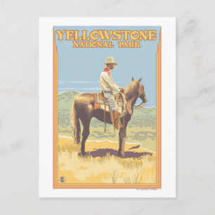 Cowboy på hästryggen - Yellowstone National Vykort