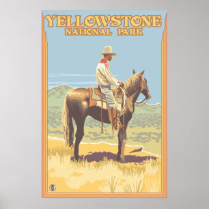 Cowboy på hästryggen - Yellowstone nationalpark Poster