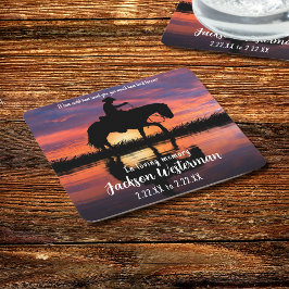 Cowboy på Horse vid Sunset Memorial Underlägg Papper Kvadrat