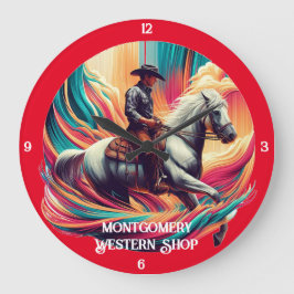 Cowboy på Horseback Vibrant Artwork Stor Klocka