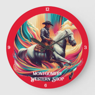 Cowboy på Horseback Vibrant Artwork Stor Klocka