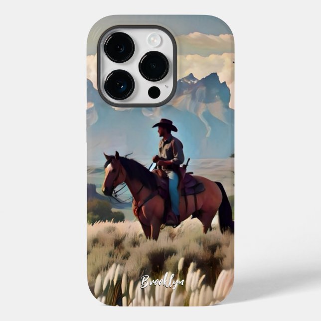Cowboy på kastanjebrun häst (Baksida)