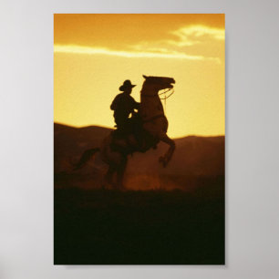 Cowboy på Rearing Horse Poster