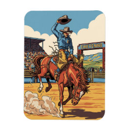Cowboy på Rodeo i Cheyenne Wyoming Travel Magnet
