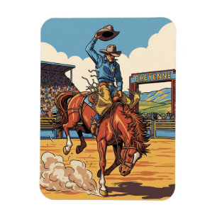 Cowboy på Rodeo i Cheyenne Wyoming Travel Magnet