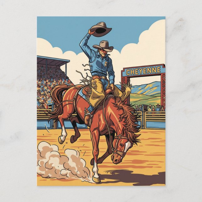 Cowboy på Rodeo i Cheyenne Wyoming Travel Vykort (Framsida)
