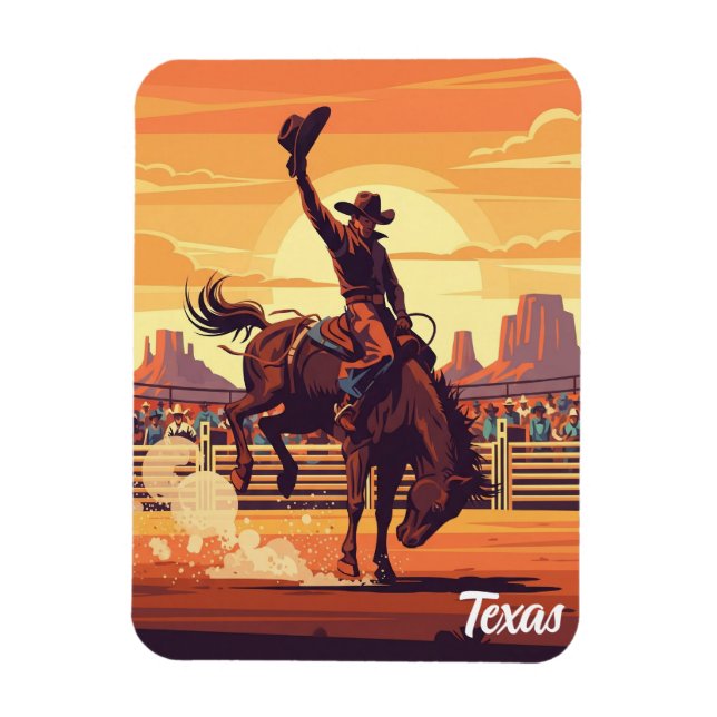 Cowboy på Rodeo Texas Travel Magnet (Vertikal)
