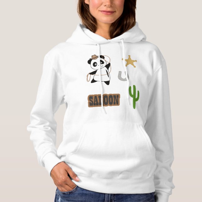 Cowboy Panda Bear Saloon Westerna Land T Shirt (Framsida)