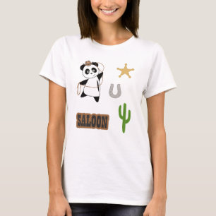 Cowboy Panda Bear Saloon Westerna Land T Shirt