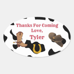 Cowboy Party Tack Sticker Ovalt Klistermärke