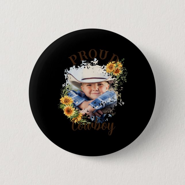 Cowboy Photo Text Sunflower Accent T Shirt  Knapp (Framsida)