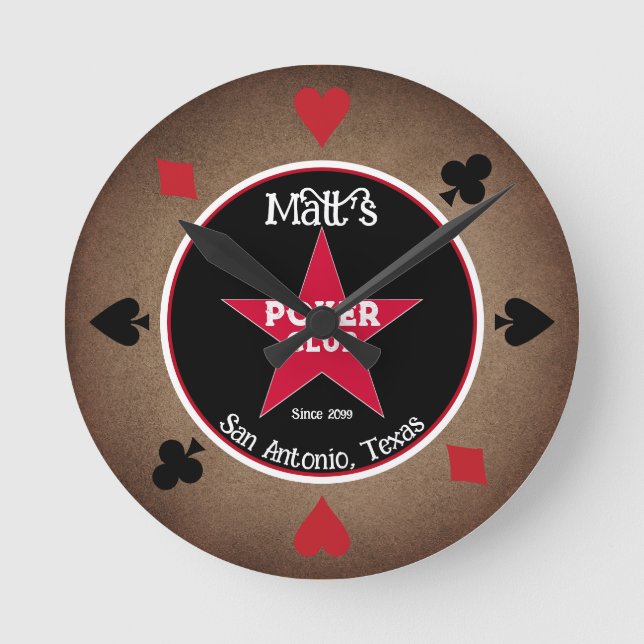 Cowboy Poker Klubb Wall Clock Rund Klocka (Framsida)