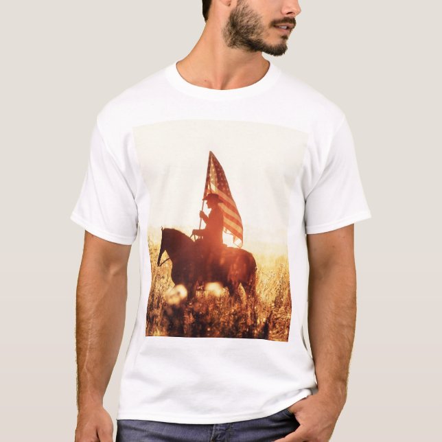Cowboy Porträtt USA flagga Theme. T Shirt (Framsida)