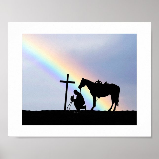 Cowboy Prayer Silhouette med regnbåge Poster (Framsidan)