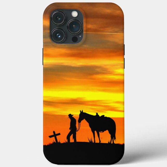Cowboy Prayer Silhouette med Sunset iphone case (Baksida)