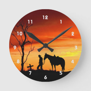 Cowboy Prayer Silhouette Wall Clock Rund Klocka