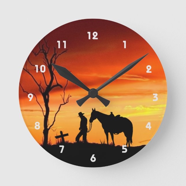 Cowboy Prayer Silhouette Wall Clock Rund Klocka (Framsida)