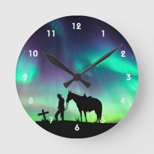 Cowboy Prayer Silhouette Wall Clock Rund Klocka
